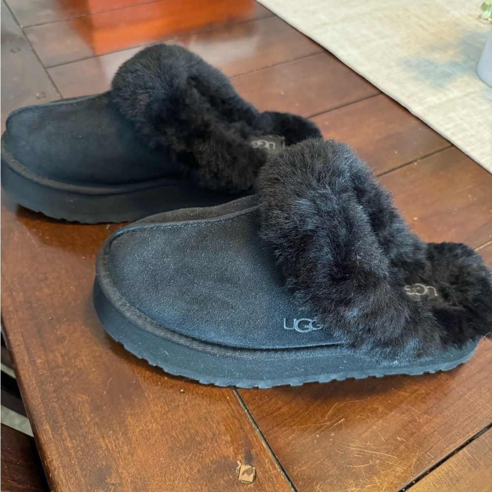 UGG Black Fuzzy Slippers